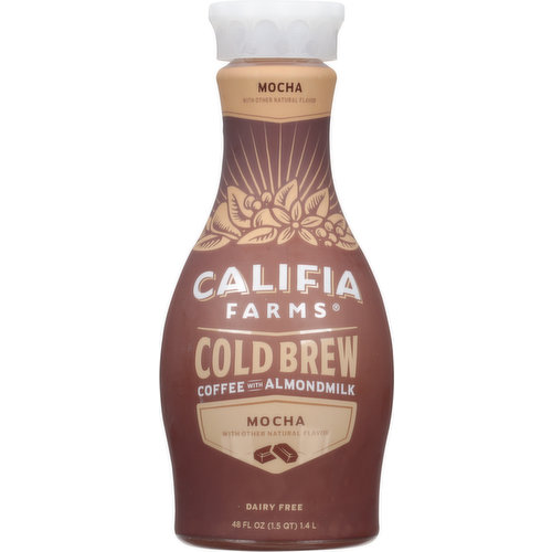 Just like our California home, we're named after the legend of Queen Califia. Chocolate-Lovers, this one's for you! Smooth cold brew plus our creamy Almondmilk and a hit of rich chocolatey decadence makes your favorite iced mocha ready when you are. Carrageenan free. Always plant-based. Rainforest Alliance People & Nature Coffee. Rainforest Alliance Certified Coffee. Find out more at ra.org. Remove label to recycle.