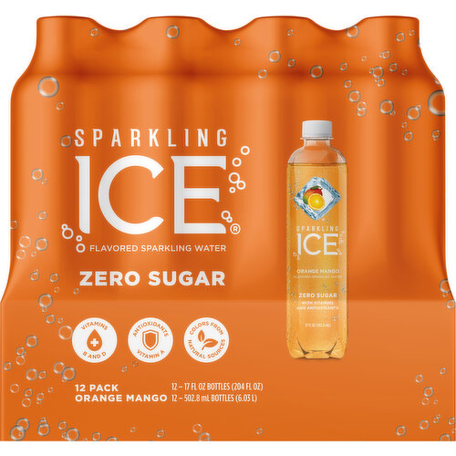 Sparkling Ice Sparkling Water, Zero Sugar, Orange Mango, 12 Pack