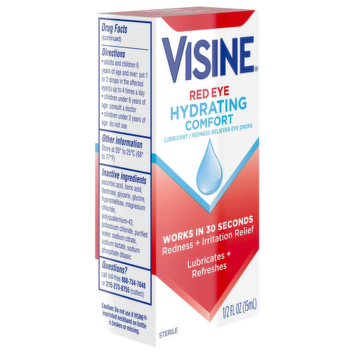  Visine Red Eye Hydrating Comfort Redness Relief and Lubricant  Eye Drops to Help Moisturize and Relieve Red Eyes Due to Minor Eye  Irritations Fast, Tetrahydrozoline HCl, 0.5 fl. oz : Health