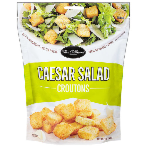 Better ingredients. Better flavor. Great on salads. Soups. Made from Fresh Baked Bread: Mrs.Cubbison's innovative and carefully-crafted products have been at the heart of American kitchens since 1948. Today, our caesar salad croutons continue that tradition. Perfectly toasted, these golden, crunchy croutons are the ideal topping for any soup or salad.