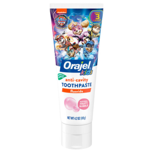 Orajel Toothpaste, Anticavity, Fluoride, Paw Patrol, Natural Fruity Bubble, Stage 3