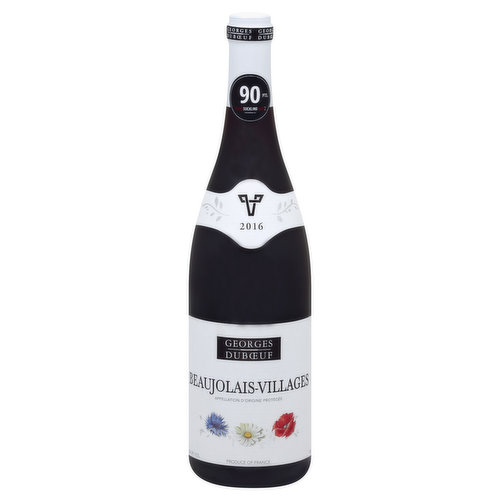 Gamay hand harvested. There are 38 villages entitled to the name Beaujolais-Villages. This wine is tender, wonderfully fruity with the aroma of fresh grapes and when served lightly chilled will compliment most lighter foods. 90 pts. jamessuckling.com. www.quintessentialwines.com. Alc 12.5% by vol. Produce of France.