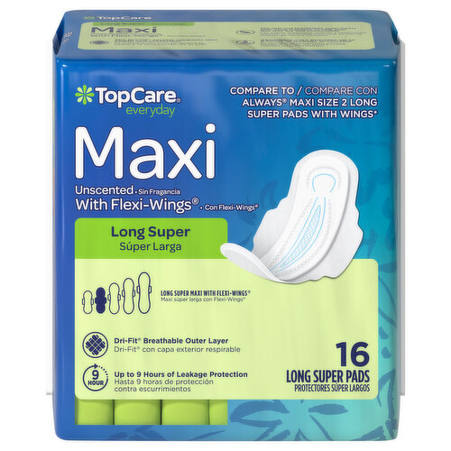 TopCare Pads, with Flexi-Wings, Maxi, Long Super, Unscented