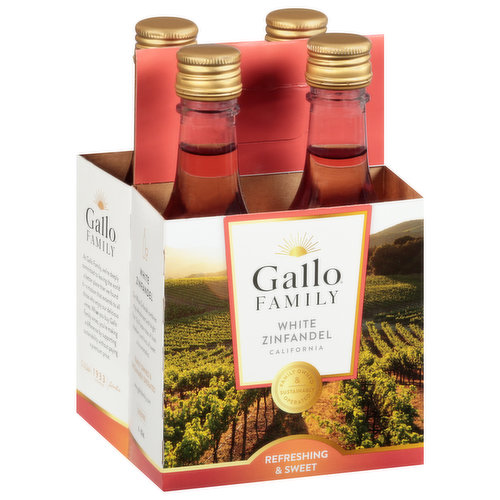 Family owned & sustainably operated. All of our grapes are fully sourced from California. We utilize a total of 16 acres of solar panel fields across our California properties. At Gallo Family, we're deeply committed to leaving the world a better place than we found it-a mission that extends to all those who enjoy our delicious wines. When you buy Gallo Family wines, you're making a difference by supporting sustainability without paying a premium price. Our White Zinfandel combines crisp refreshment with bright fruit. You'll taste notes of fresh strawberry and hints of sweet citrus aromatics. We have a recycling rate of over 85% for plastic and cardboard materials at our Modesto production site. Our glass plant recycles more than 90% of its water each year.