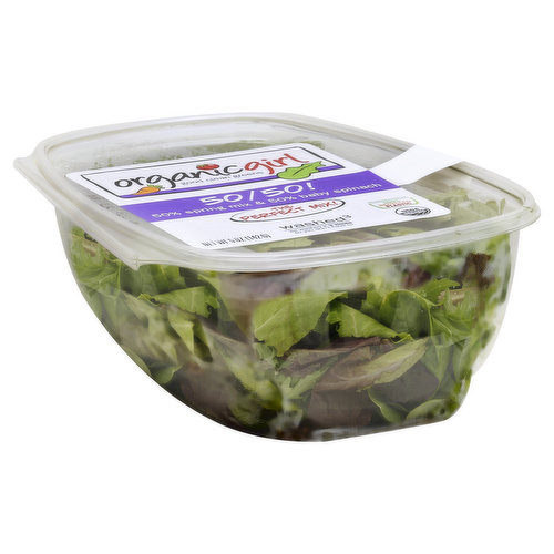 50% spring mix & 50% baby spinach. Good clean goodness. The perfect mix! Washed 3: We washed it 3 times so you don't have to. This container is made with 100% recycled plastic. USDA organic. We have it on good authority that Mother Nature is an organicgirl! Why is that? Is it because we're committed to providing people with higher quality and more consistently fresh organic produce? Or because we offer exciting new lettuce and vegetable varieties? Maybe it's because of our credo: good clean greens. We triple wash all of our salads. Our container is made from 100% recycled plastic! No new materials are used it's recyclable. We think Mother Nature would approve. Check out our website at iloveorganicgirl.com. Certified organic by Quality Assurance International. Produce of USA.