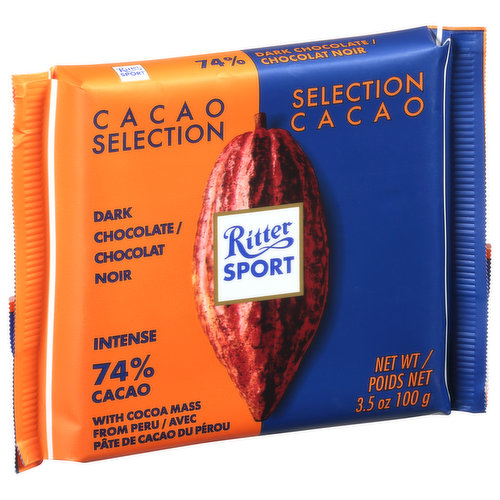 Ritter Sport Dark Chocolate, Intense, 74% Cacao