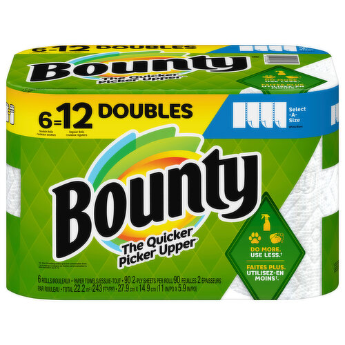 Bounty Paper Towels, Select-A-Size, Double Rolls, White, 2-Ply