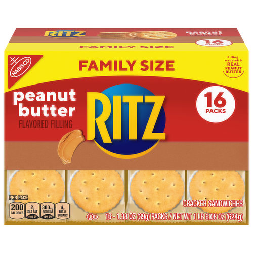 RITZ RITZ Peanut Butter Sandwich Crackers, Family Size, 16 - 1.38 oz Snack Packs