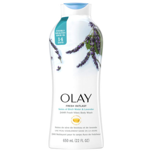 Olay Body Wash, Notes of Birch Water & Lavender