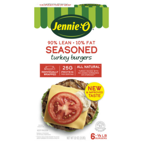 Jennie-O Turkey Burgers, Seasoned, 90/10