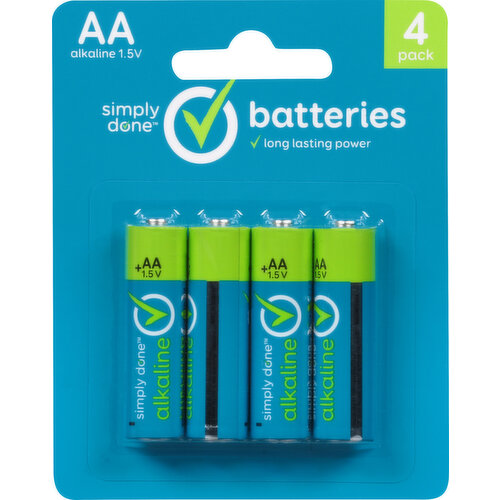 Simply Done Batteries, Alkaline, AA, 4 Pack