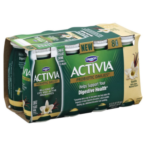 Activia Yogurt Drink, Lowfat, Probiotic Dailies, Vanilla, 8 Pack