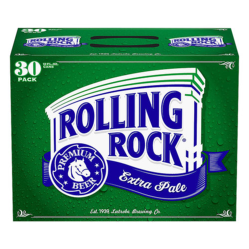 Rolling Rock Beer, Premium, Extra Pale, 30 Pack