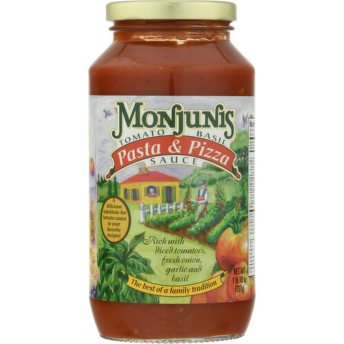 Monjunis Pasta & Pizza Sauce, Tomato Basil