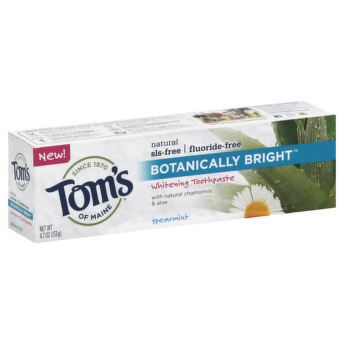 Tom's of Maine Toothpaste, Fluoride-Free, Whitening, Botanically Bright, Spearmint