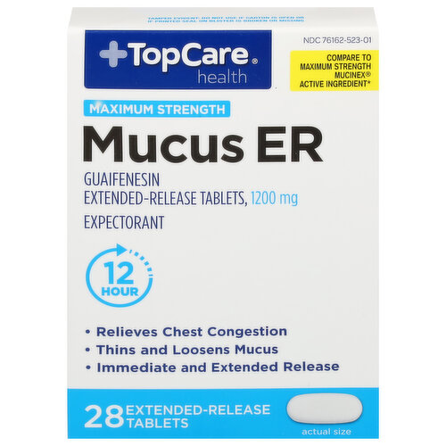 TopCare Mucus ER, Maximum Strength, 1200 mg, Extended-Release Tablets