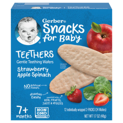 Gerber Teething Wafers, Gentle, Strawberry Apple Spinach, Teethers, 7+ Months