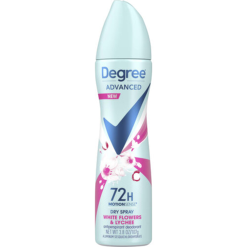 Degree Antiperspirant Deodorant, White Flower & Lychee, 72H Body Heat, Dry Spray