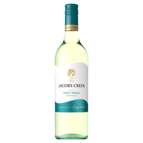 Winemakers since 1847 Gramp & Sons. Since 1847. Deal force Daniel Swincer winemaker. Jacob’s Creek Pinot Grigio: Our expertise in award winning winemaking (To learn more, visit www.jacobscreek.com) dates back 170 years to the banks of Jacob’s Creek, where Johann Gramp planted his first vineyard. A light to medium bodied wine with lemon and pear fruit aromas with crisp green apple notes. Enjoy on its own, with canapes, seafood dishes or salads. Please enjoy Jacob's Creek Wines responsibly.