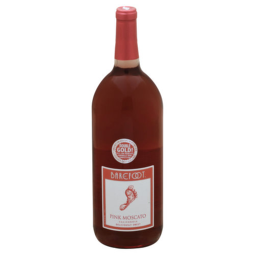 Deliciously sweet. Foot Notes: Barefoot Pink Moscato is a juicy and refreshing wine with ripe nectarine aromas and flavors. Layers of raspberry and pomegranate complement the lingering, sweet citrus finish. Enjoy with pot stickers, fruit kabobs and strawberry shortcake. Superb! Get Barefoot and have a great time! Barefoot's Pink Moscato Blends have won Double Gold! 2013 San Francisco Chronicle Wine Competition. Consistent quality, proven value. barefootwine.com. Alc. 9% by vol. Vinted and bottled by Barefoot Cellars, Modesto, CA 95354.