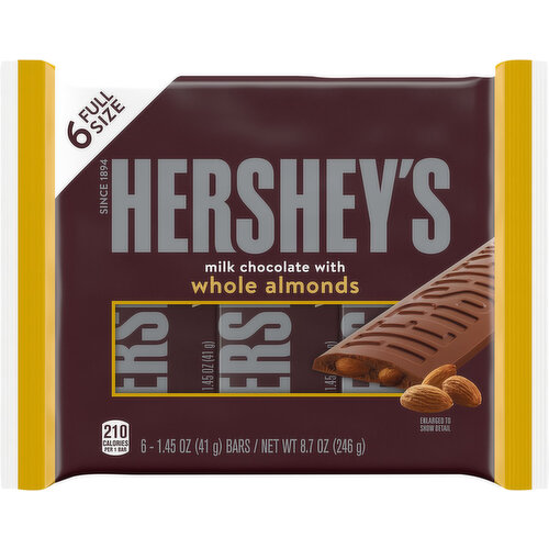 Hershey's Candy Bars, Milk Chocolate, with Whole Almonds, Full Size