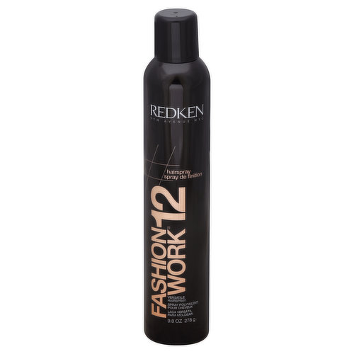 5th Avenue NYC. 16-32: Max control. Control Level: Medium. Get ready to work it. Fast-drying aerosol hairspray lets you finish styles flawlessly while adding satin-matte sheen. Featuring 24-hour humidity resistance and 8-hour control. redken.com. Made in Canada.