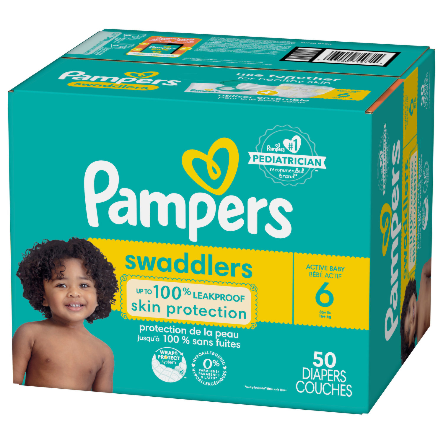 Pampers Diapers, Active Baby, Size 6 (35+ lb), Super Pack