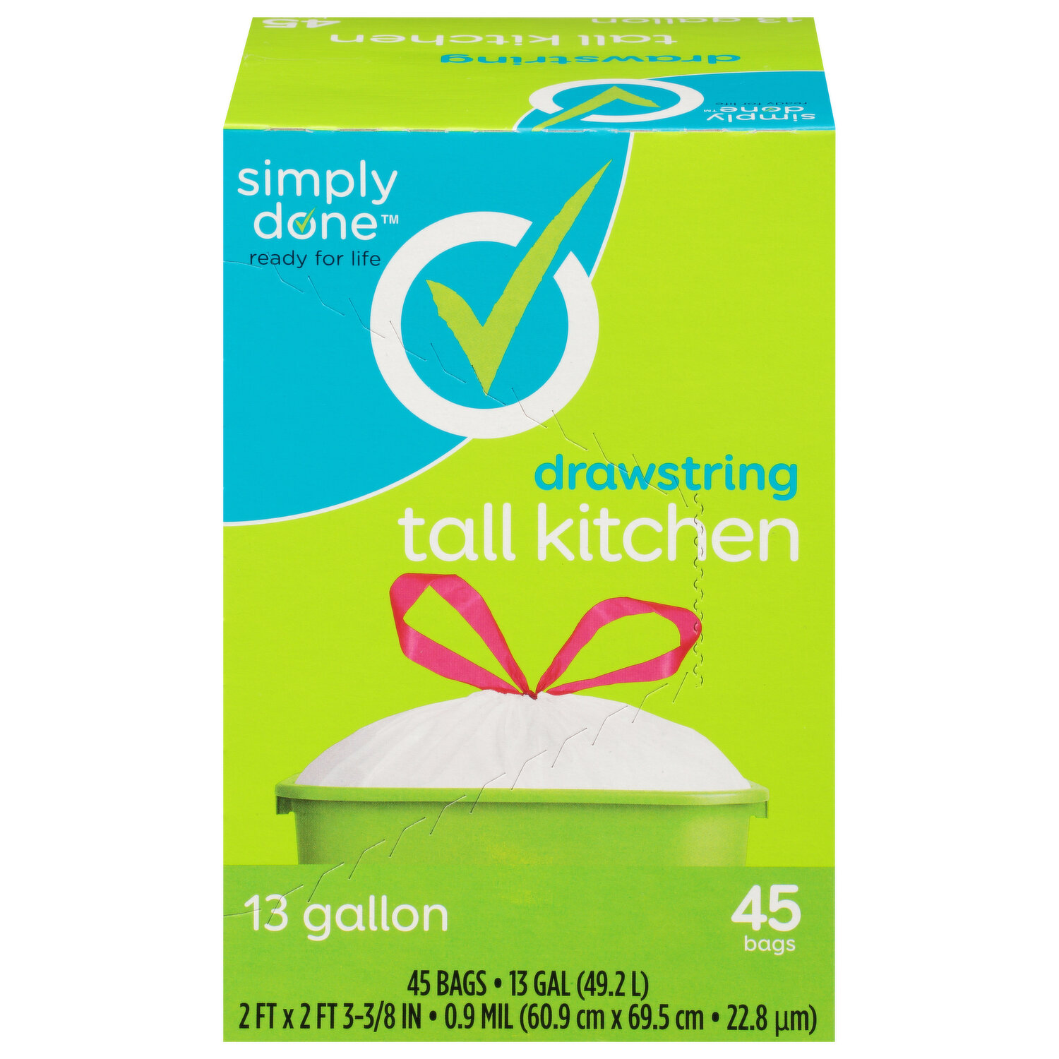 Simply Done Tall Kitchen Bags, Drawstring, 13 Gallon