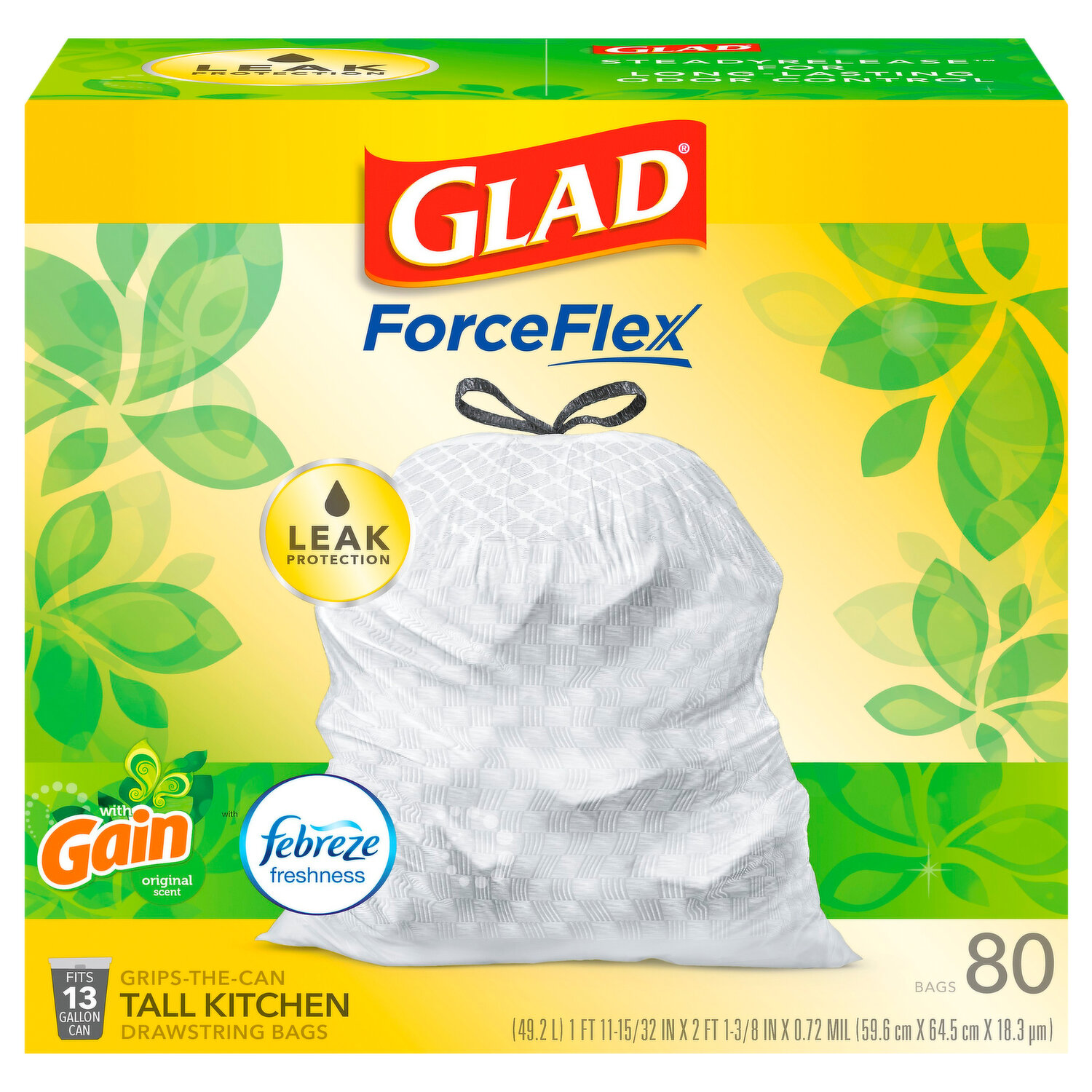 Glad Small Drawstring Trash Bags with Clorox, 4 Gallon, Lemon Fresh Bleach Scent - 20 ct