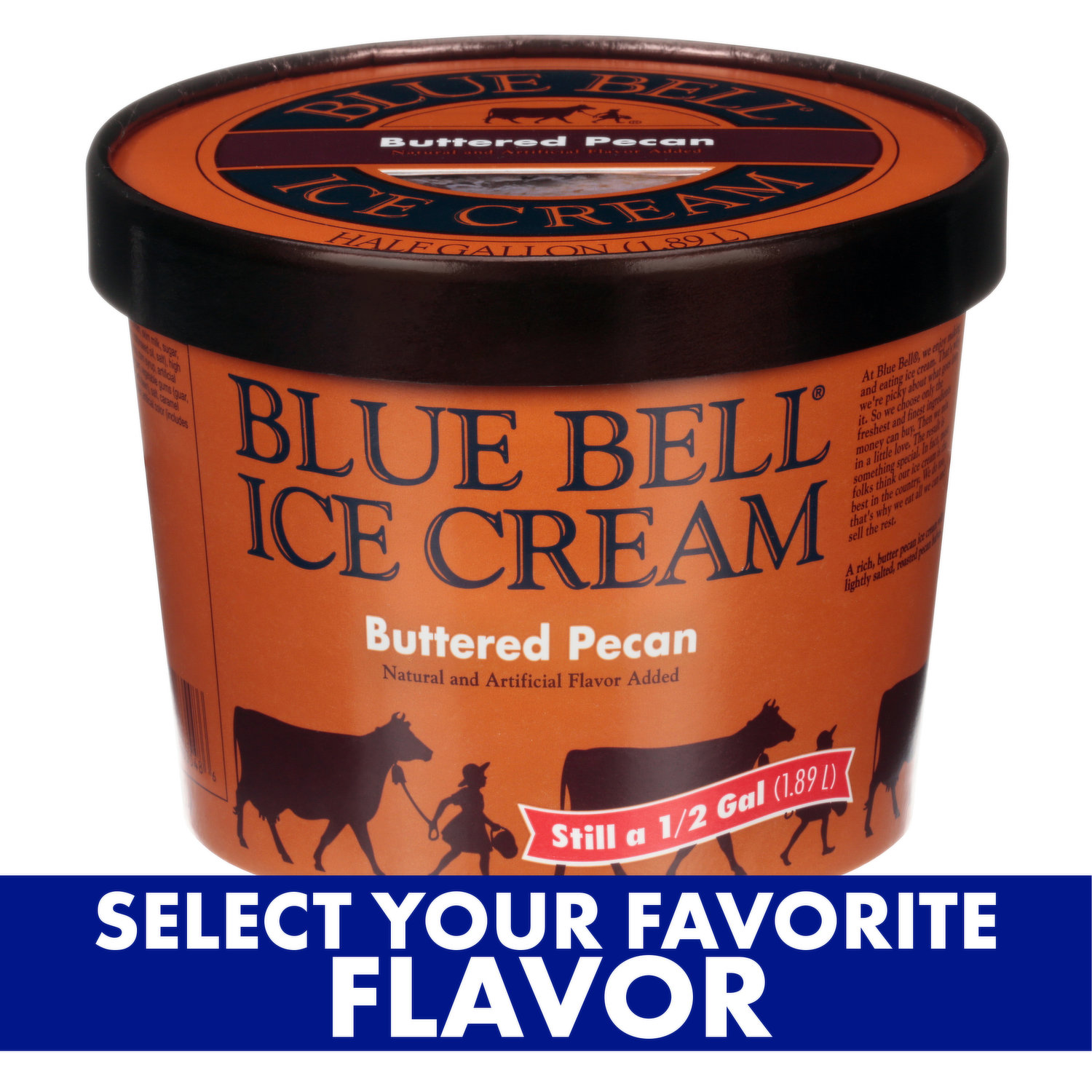 Blue Bell Gold Rim Ice Cream The Original Homemade Vanilla - 1 Half Gallon