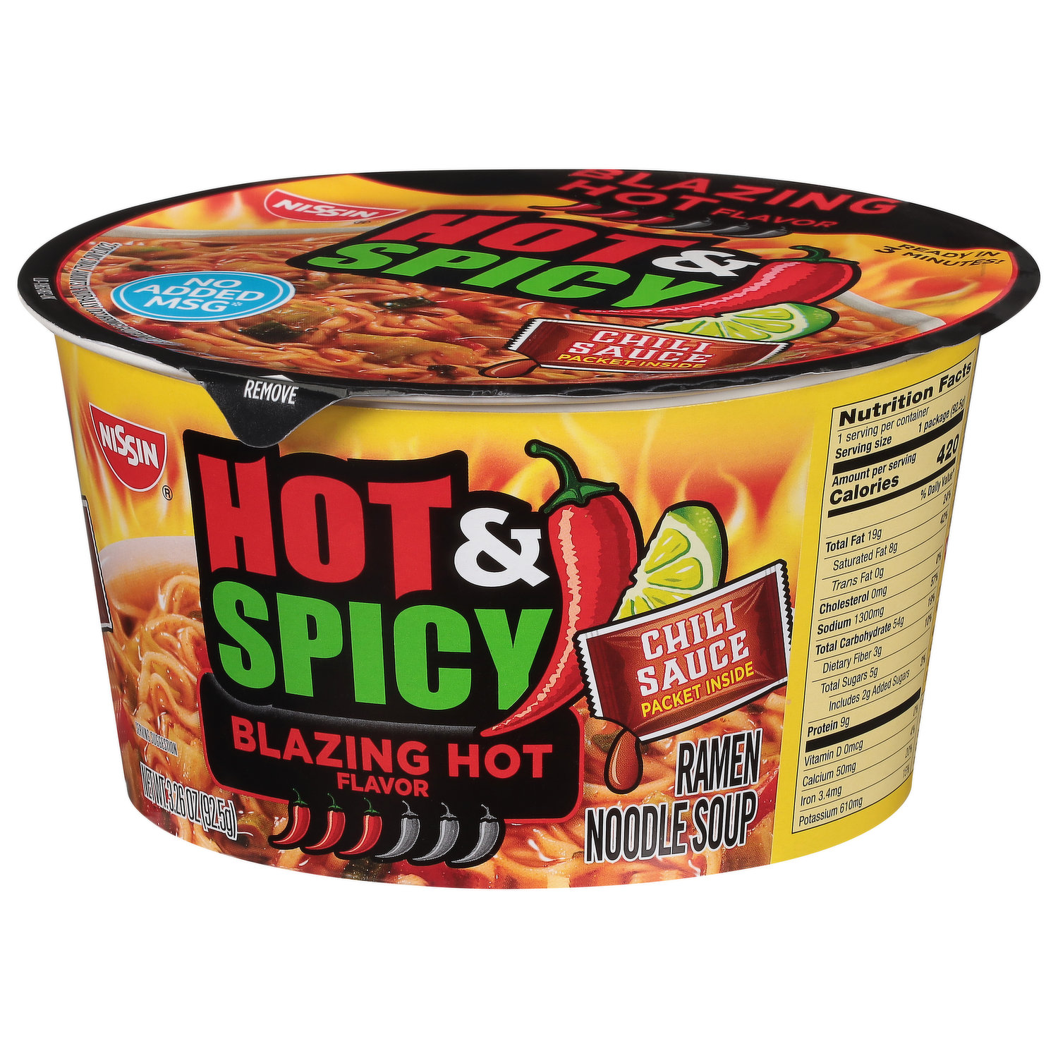 Nissin Hot & Spicy Blazing Hot Flavor Ramen Noodle Soup, 3.26 oz