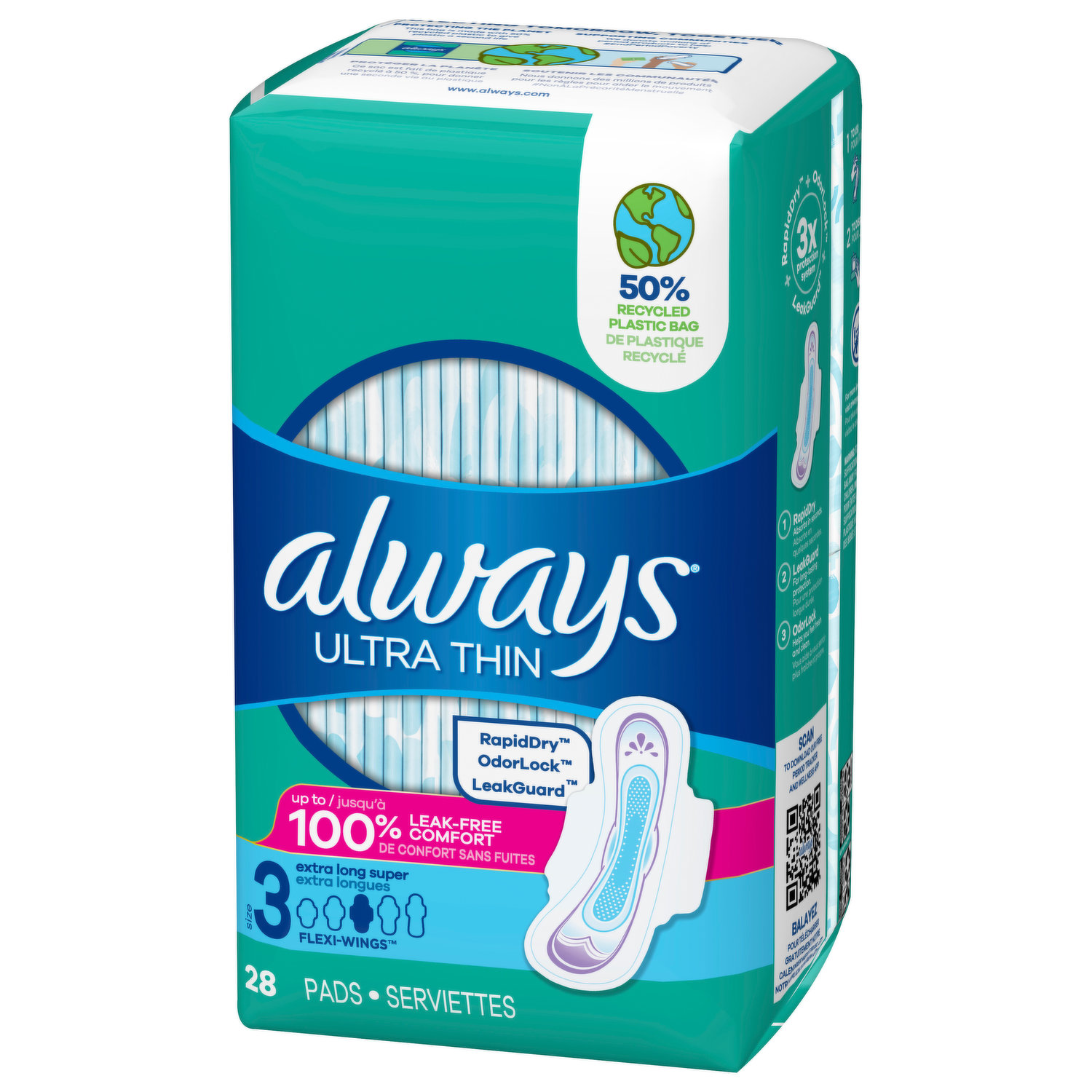 Always Pads, Flexi-Wings, Extra Heavy Flow, Unscented, Size 3 28