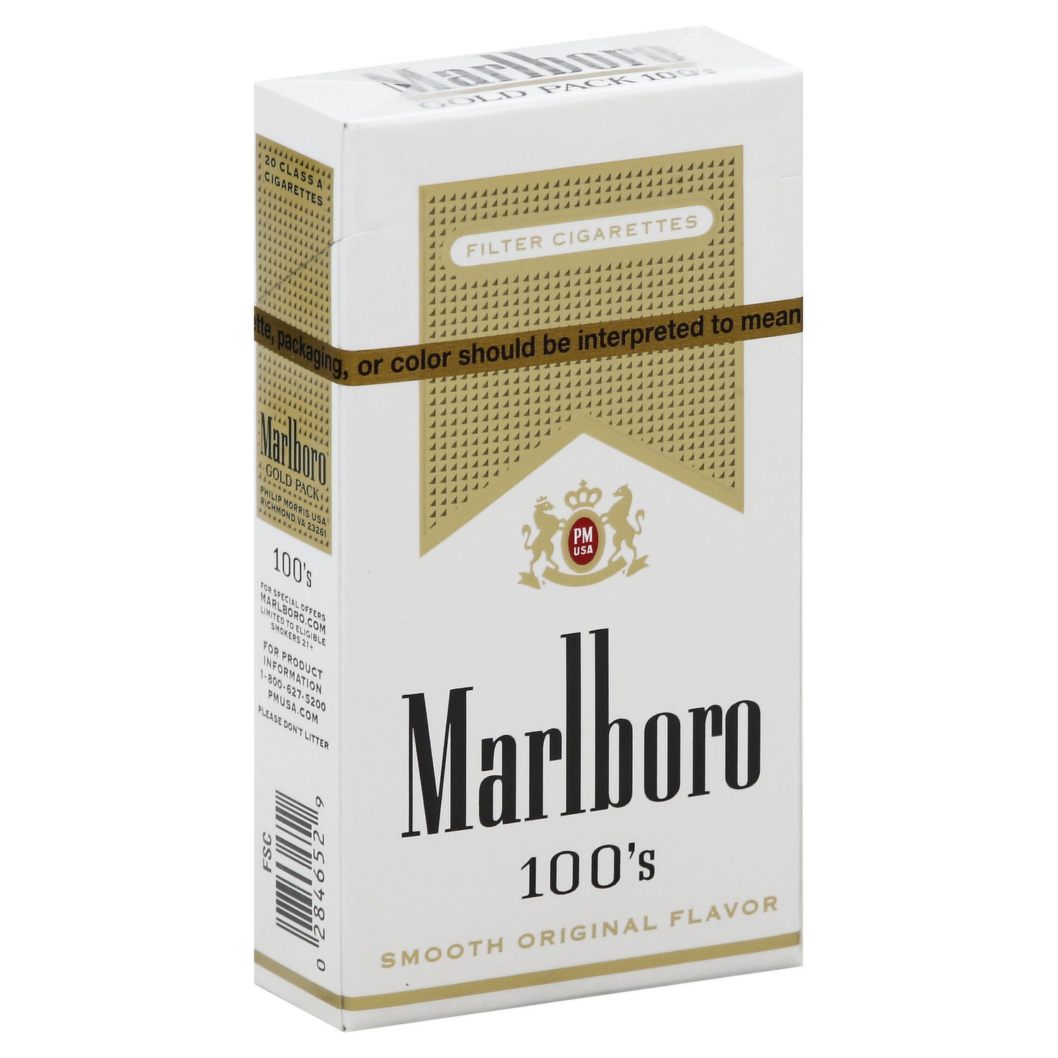 Marlboro Filter Cigarettes, Gold Pack 100'S, Smooth Original