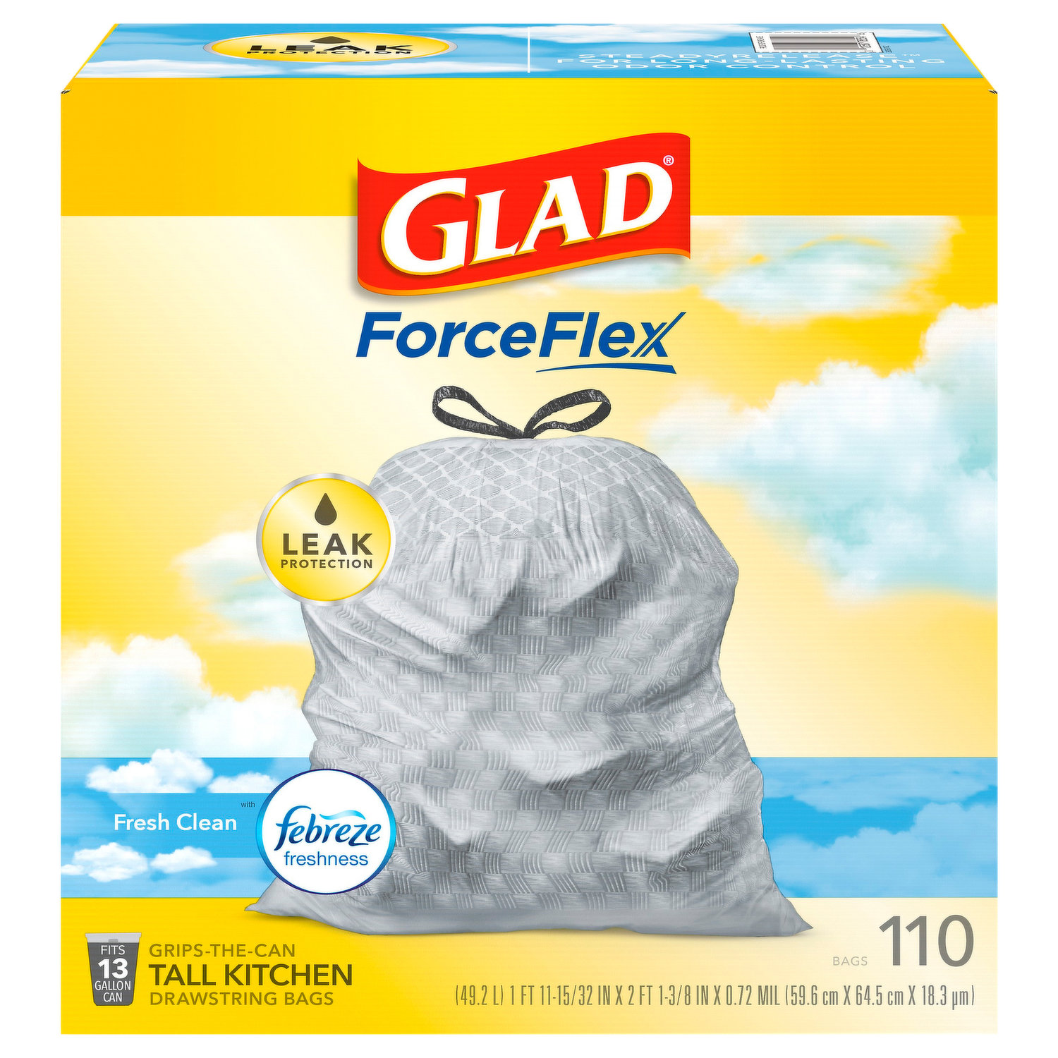 Glad Small Drawstring Trash Bags with Clorox, 4 Gallon, Lemon Fresh Bleach  Scent, 34 Count