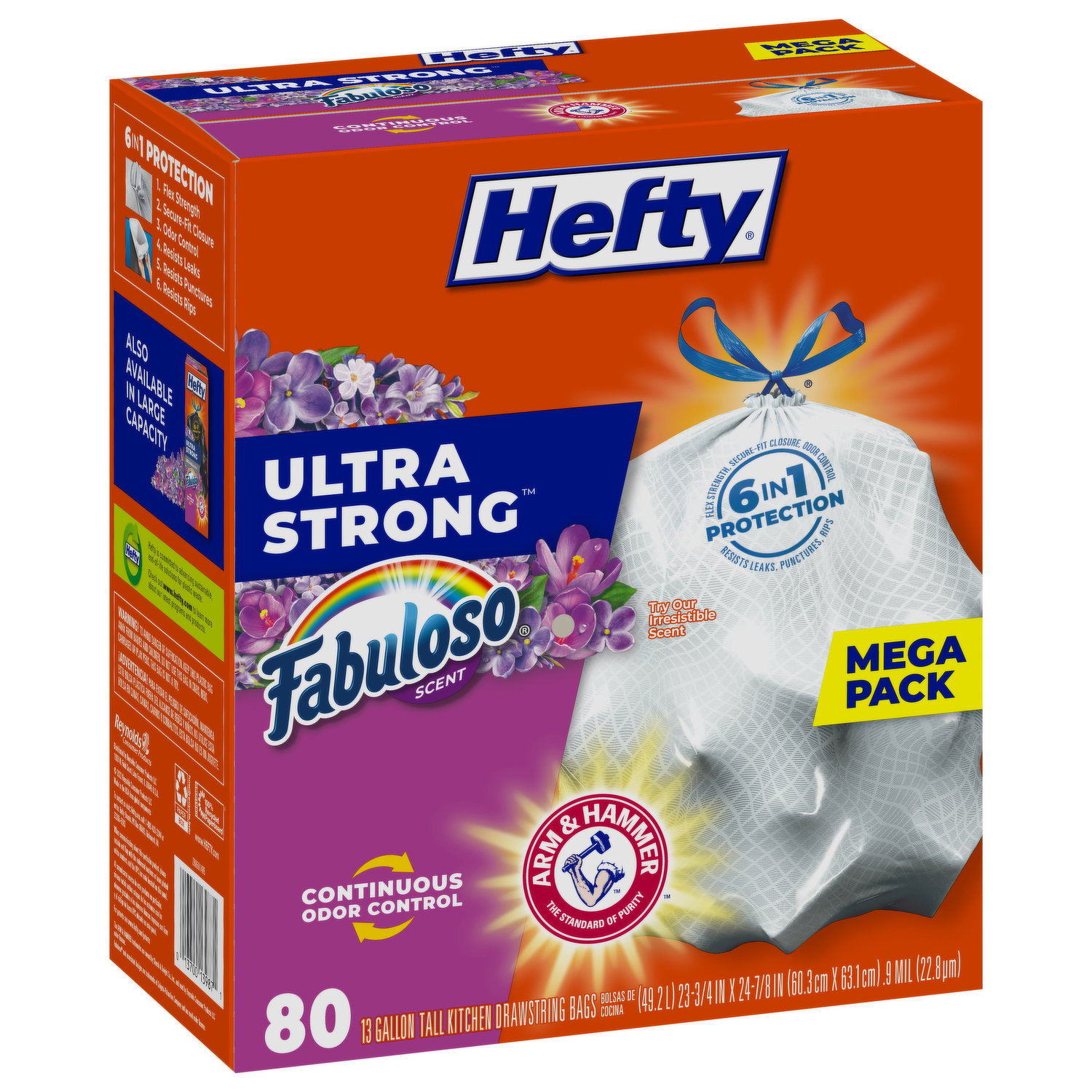 Hefty Ultra Strong Tall Kitchen Trash Bags, Fabuloso Scent, 13 Gallon, 40  Count