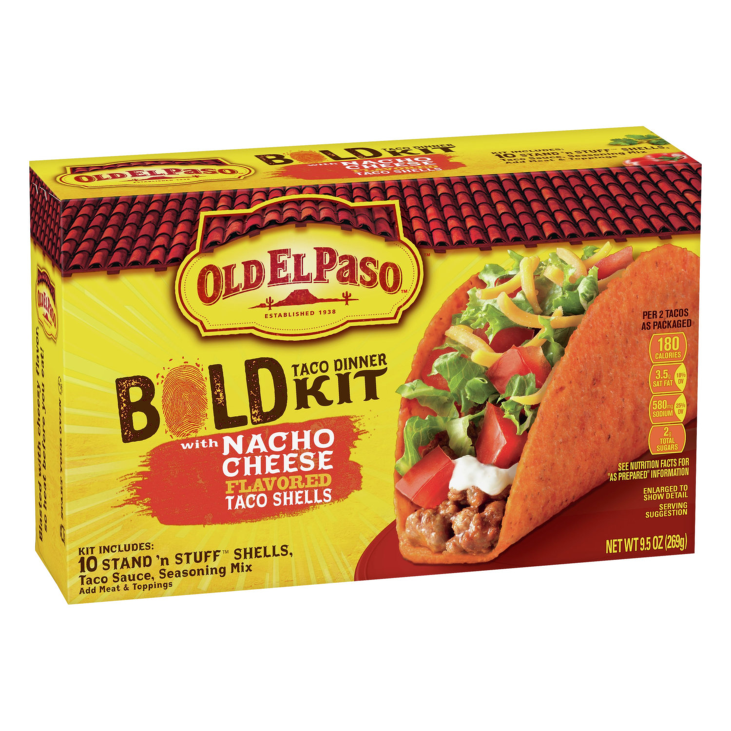 Old El Paso Taco Dinner Kit, with Nacho Cheese Flavored Taco Shells, Bold