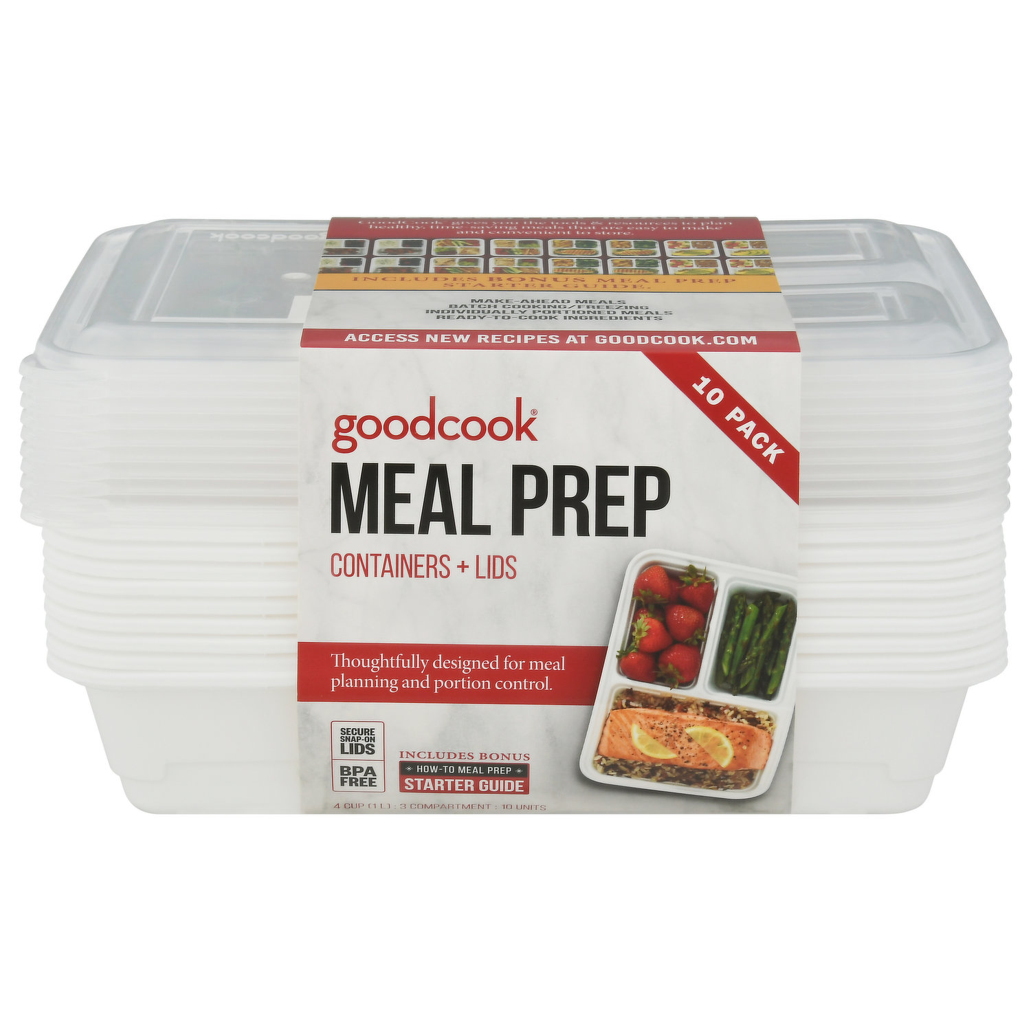 GoodCook Containers + Lids Meal Prep 2 Compartment 1 Cup - 10