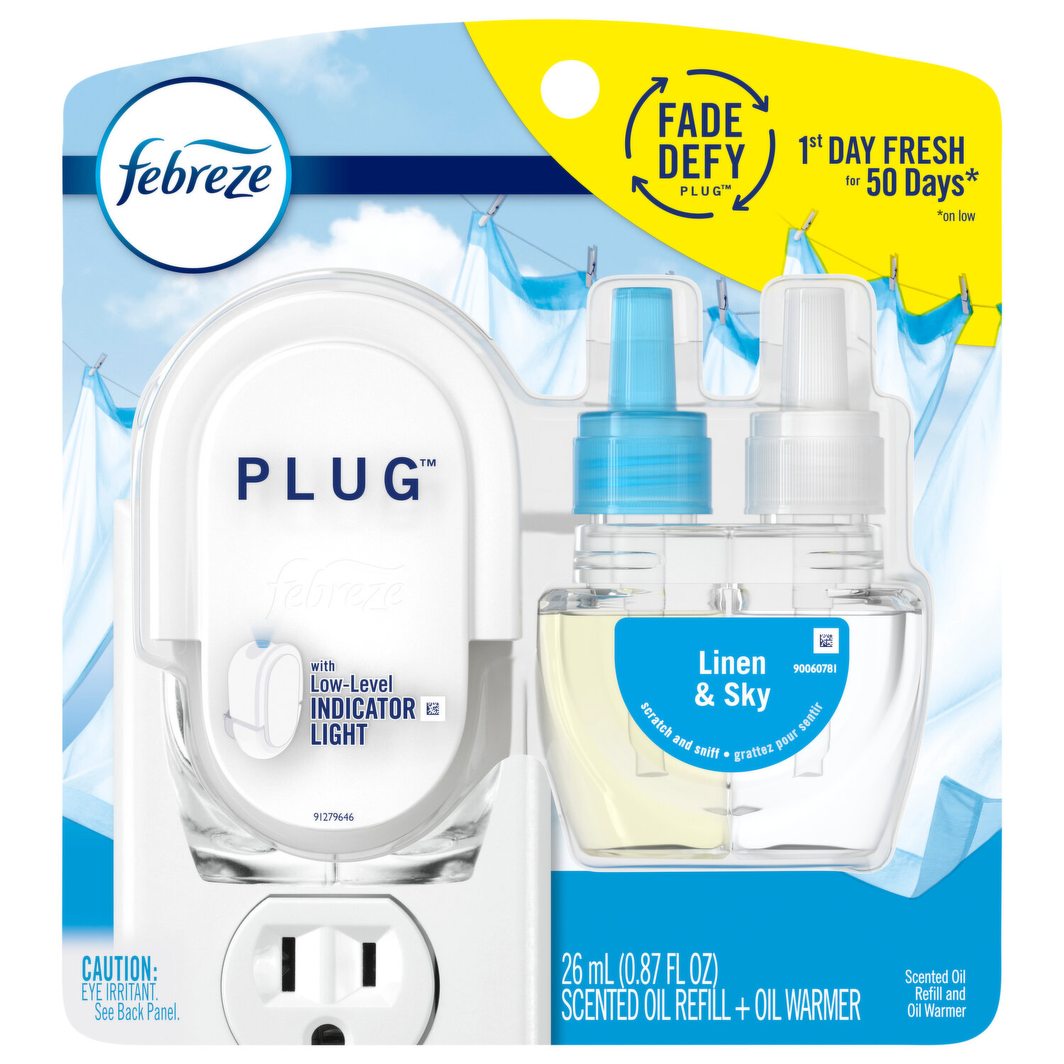 Febreze Recharge dhuile parfumée Plug et chauffe-huile, parfum Linen & Sky,  1 unité