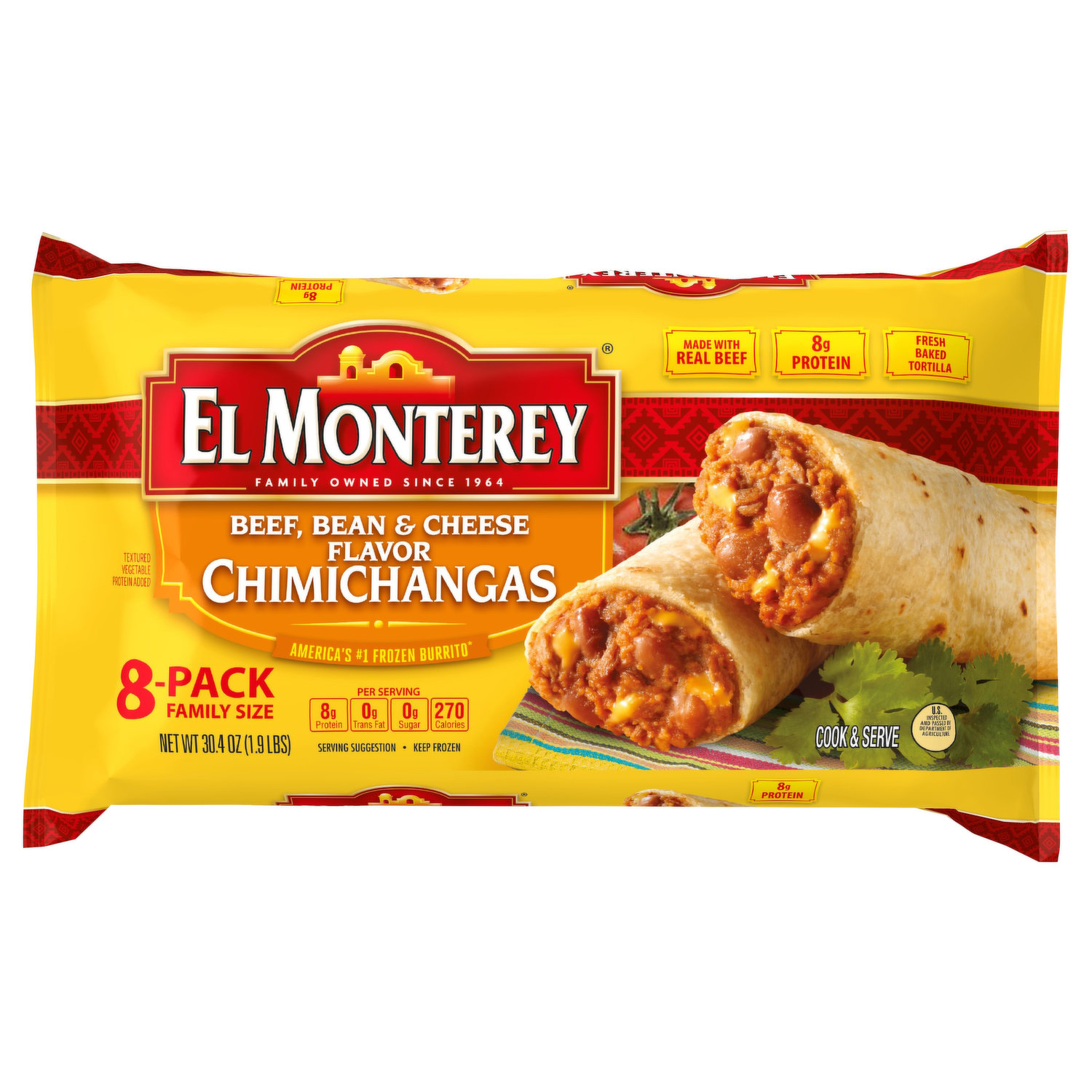 El Monterey Chimichangas, Beef & Bean, 8-Pack Family Size 8 Ea, Meat &  Seafood