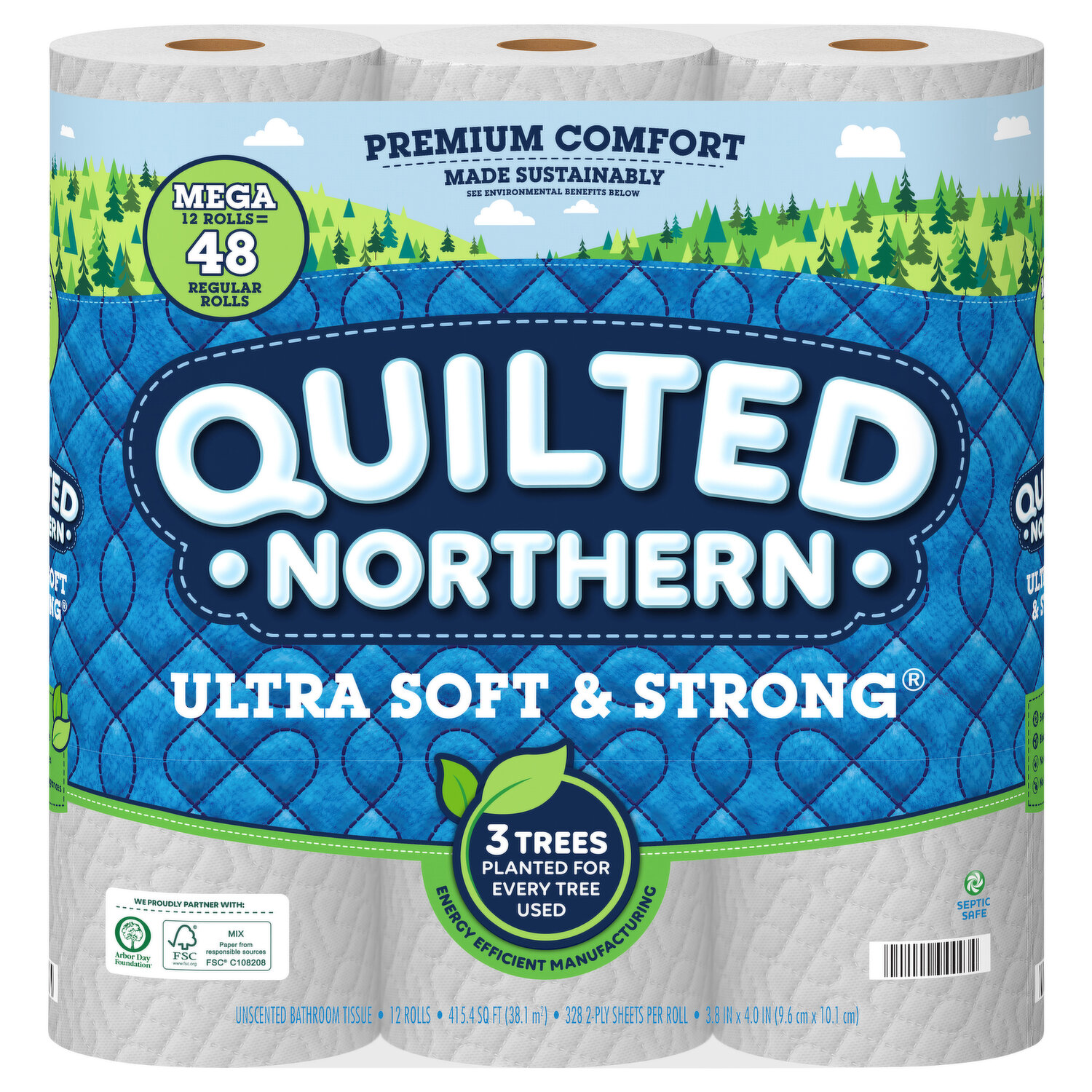 Quilted Northern Ultra Plush Bathroom Tissue, Unscented, Mega Rolls, 3-Ply - 24 rolls