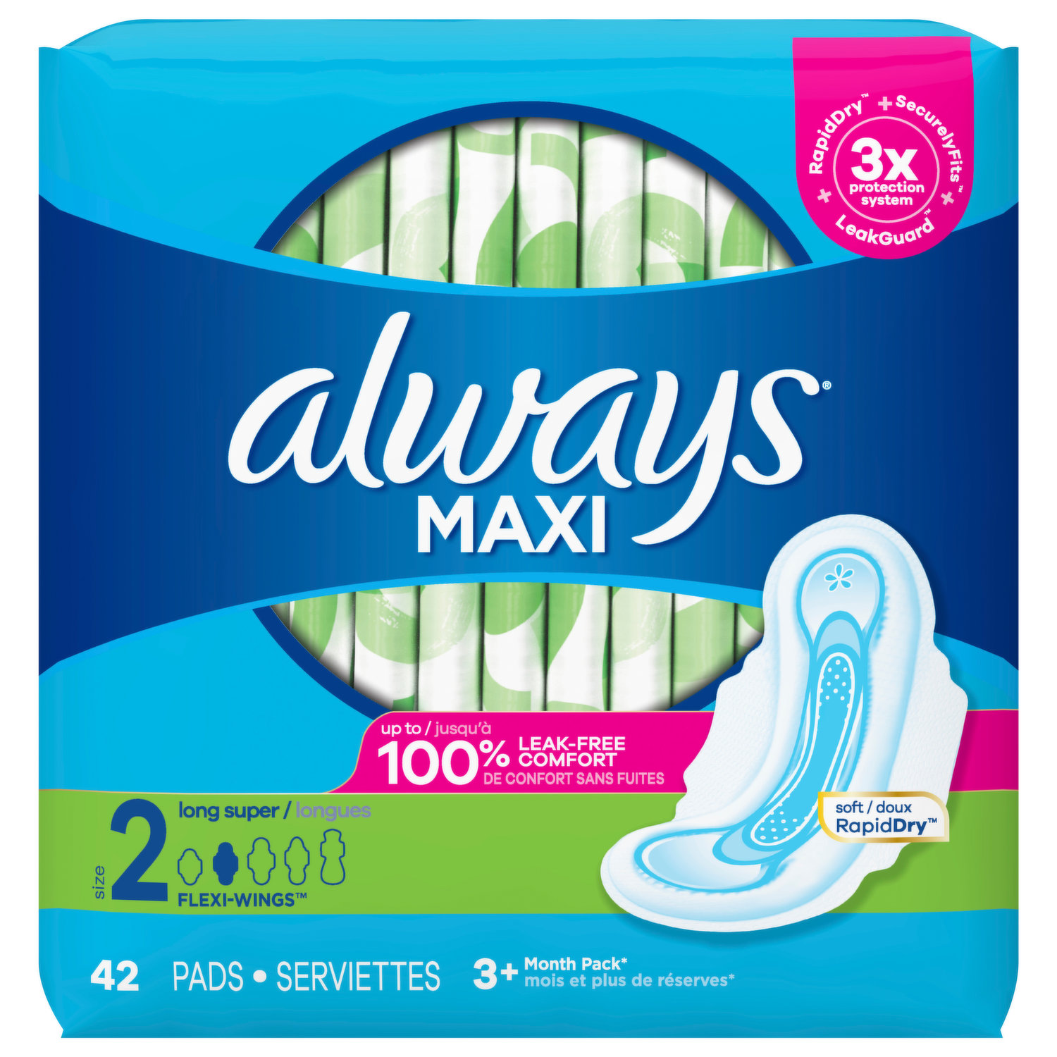 Always Pads, Flexi-Wings, Extra Heavy Flow, Unscented, Size 3 28