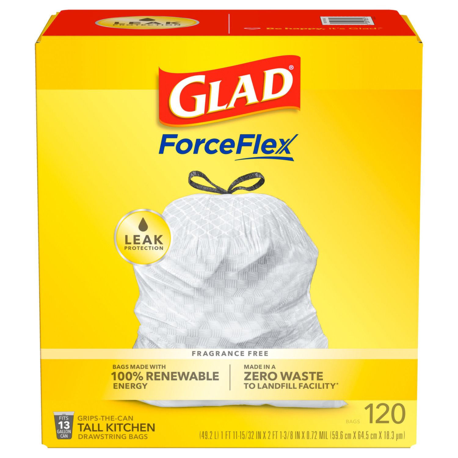 Glad ForceFlex Kitchen Bags, Tall, Drawstring, Gain Original Scent, 13 Gallon - 80 bags