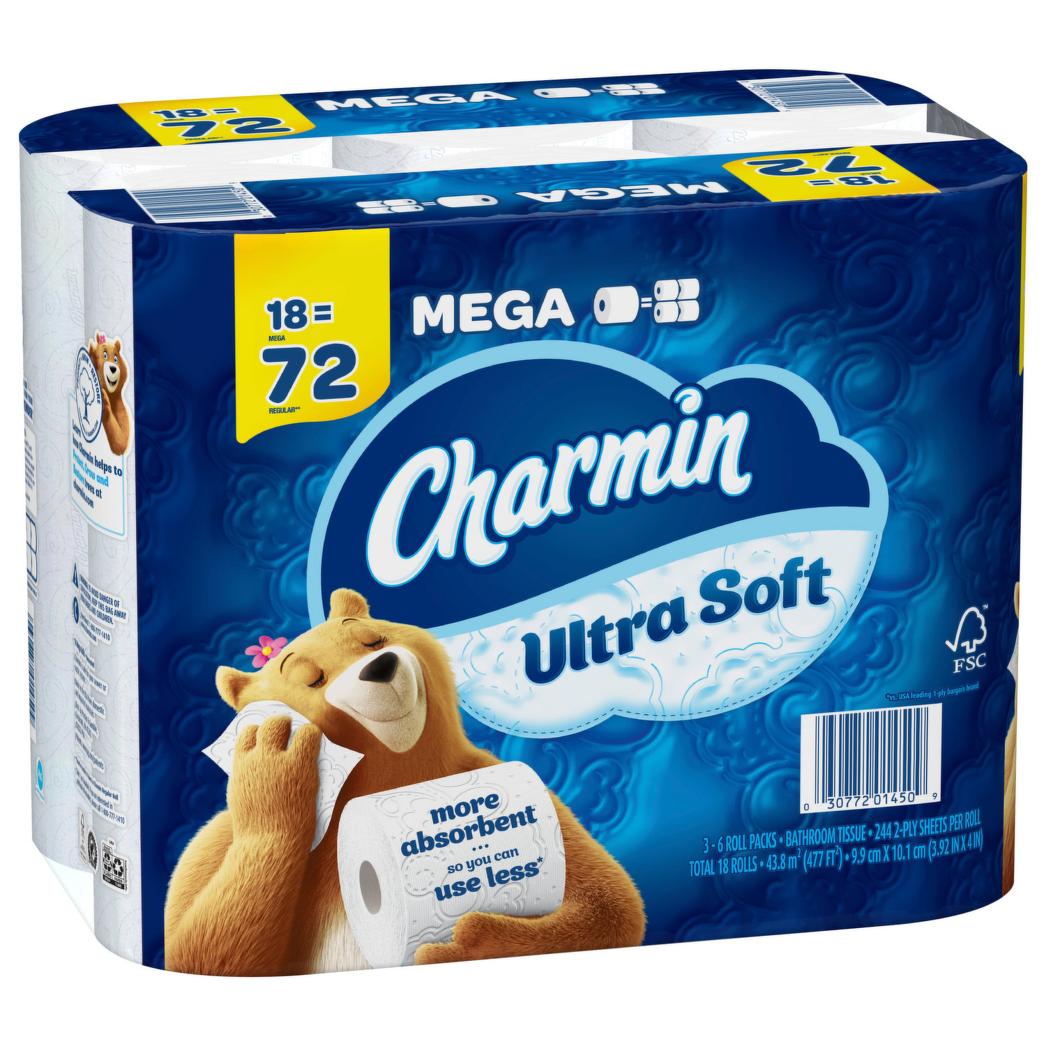 Charmin Essentials Bathroom Tissue, Strong, Unscented, Mega Roll, 2-Ply - 12 rolls