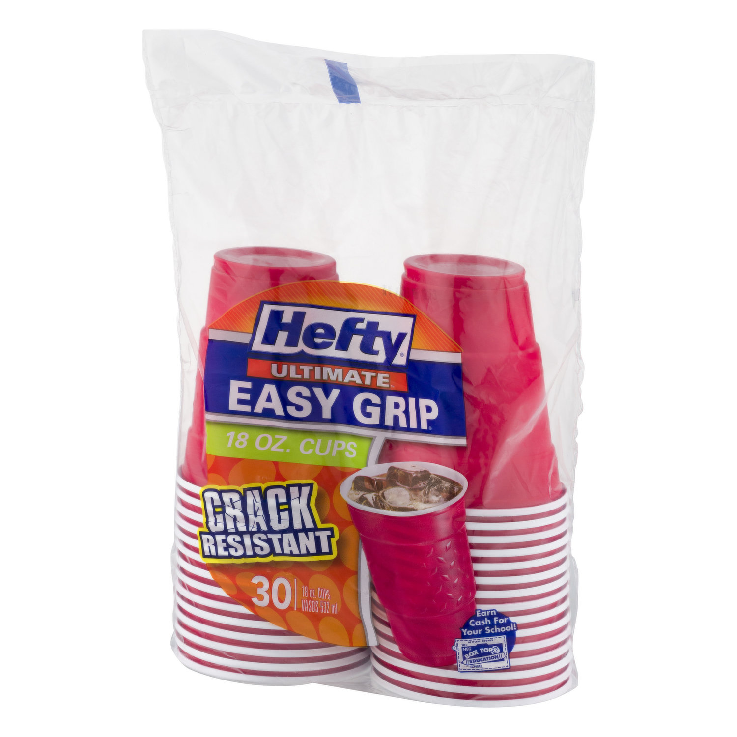 Hefty Party On Disposable Plastic Cups, Red, 18 Ounce, 30 Count