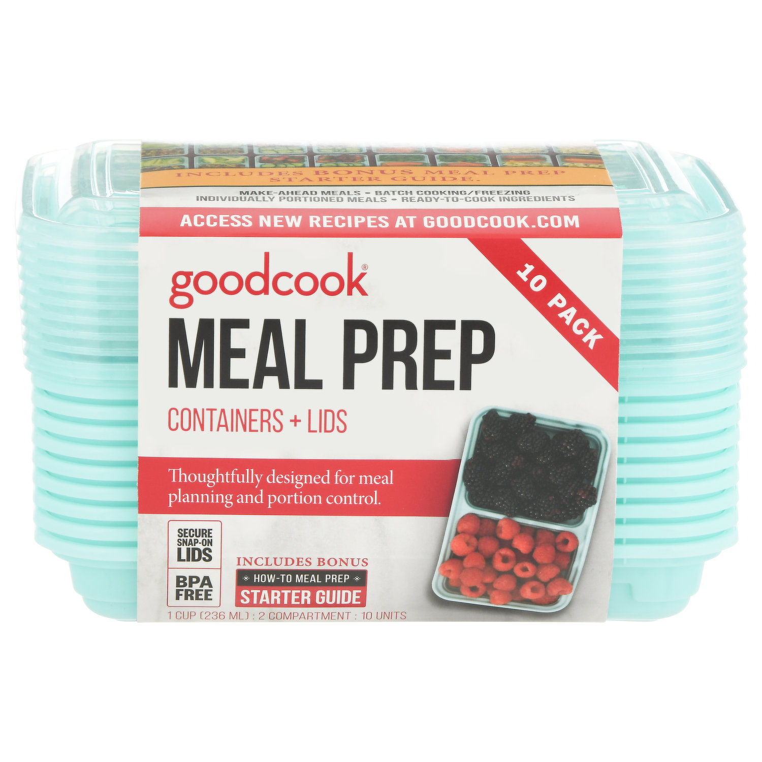 Goodcook 3 Compartment Meal Prep Container, Rectangle 