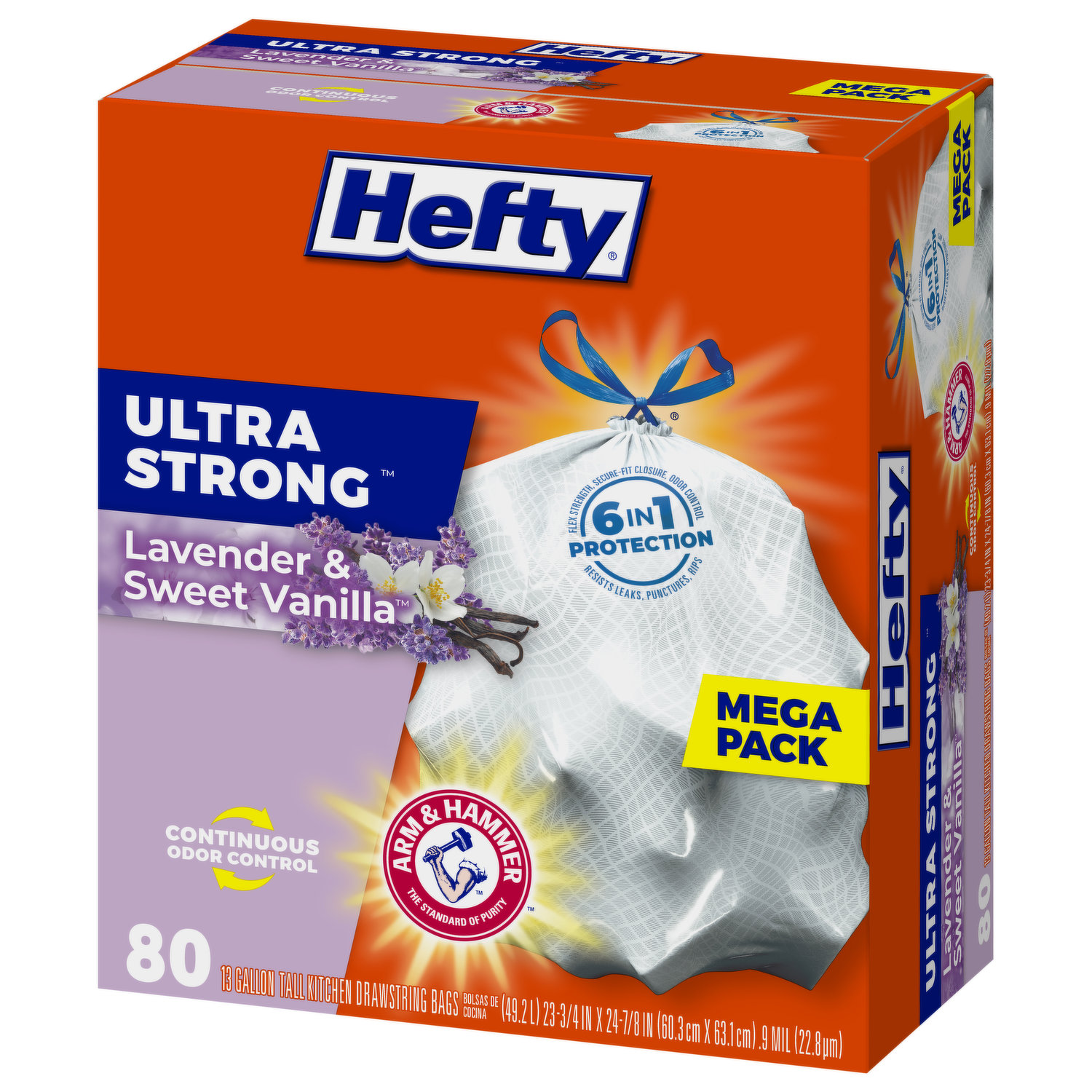 Hefty Ultra Strong Tall Kitchen Drawstring Trash Bags, Lavender & Sweet  Vanilla, 13 Gallon, 40 Count