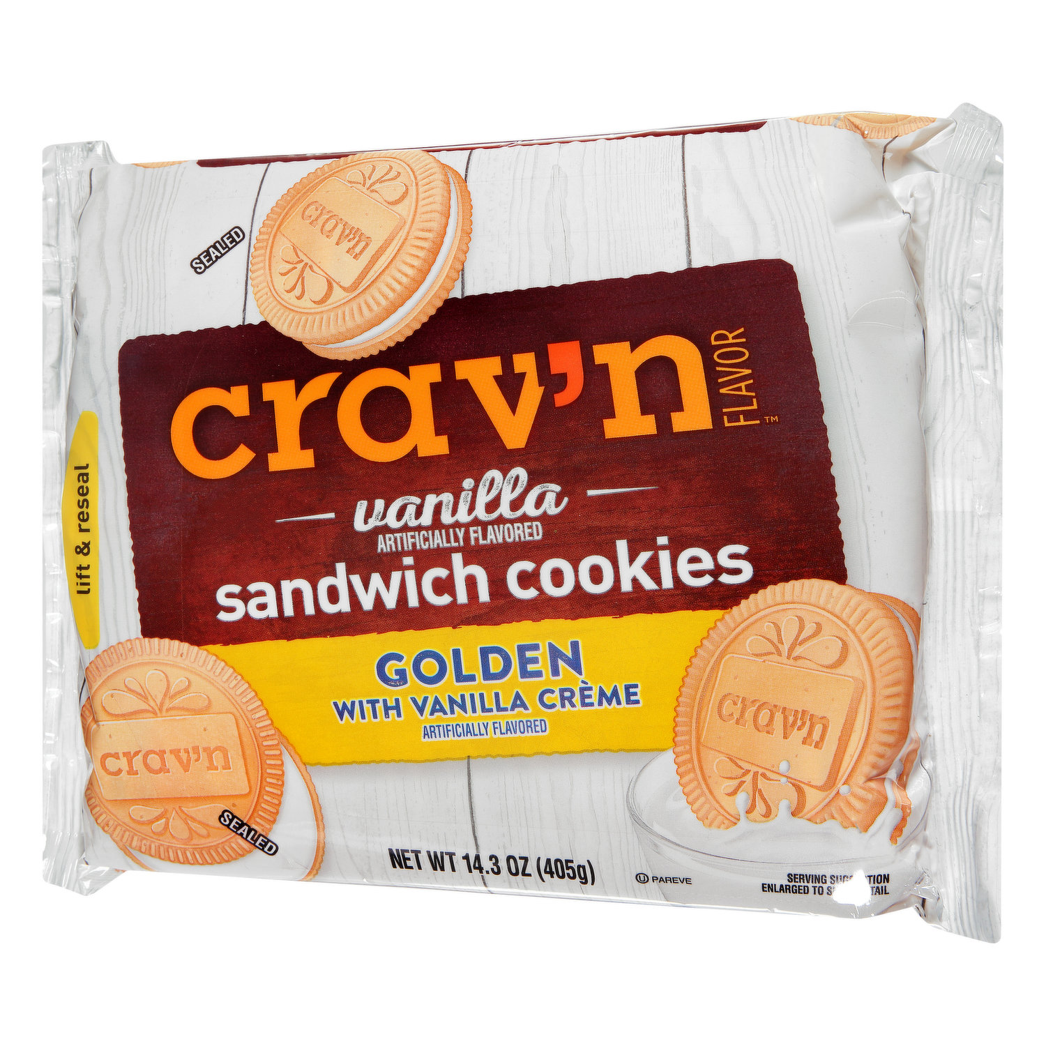 Crav'n Flavor Sandwich Cookies, Vanilla, Golden with Vanilla Creme