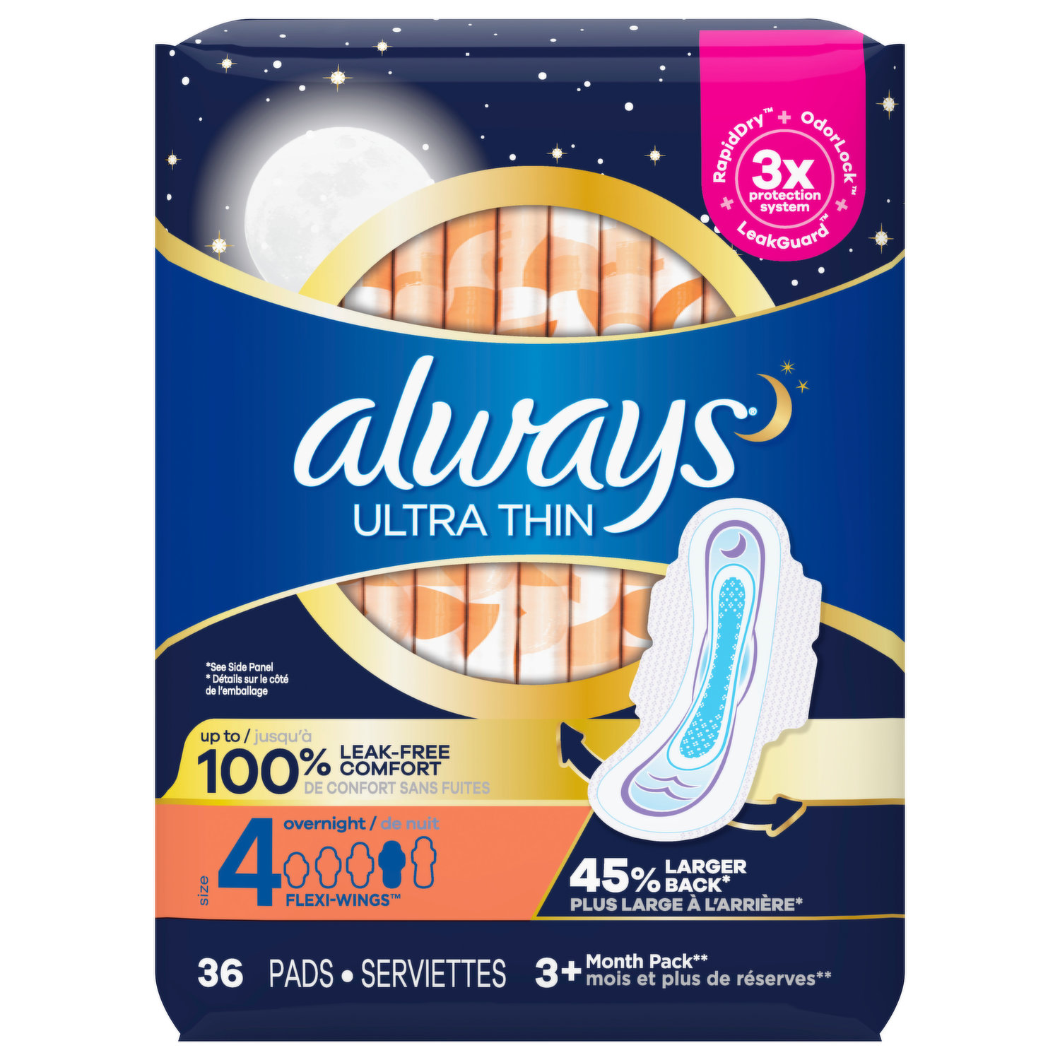 Always Pads, Ultra Thin, Flexi Wings, Overnight, Size 4 - Spring