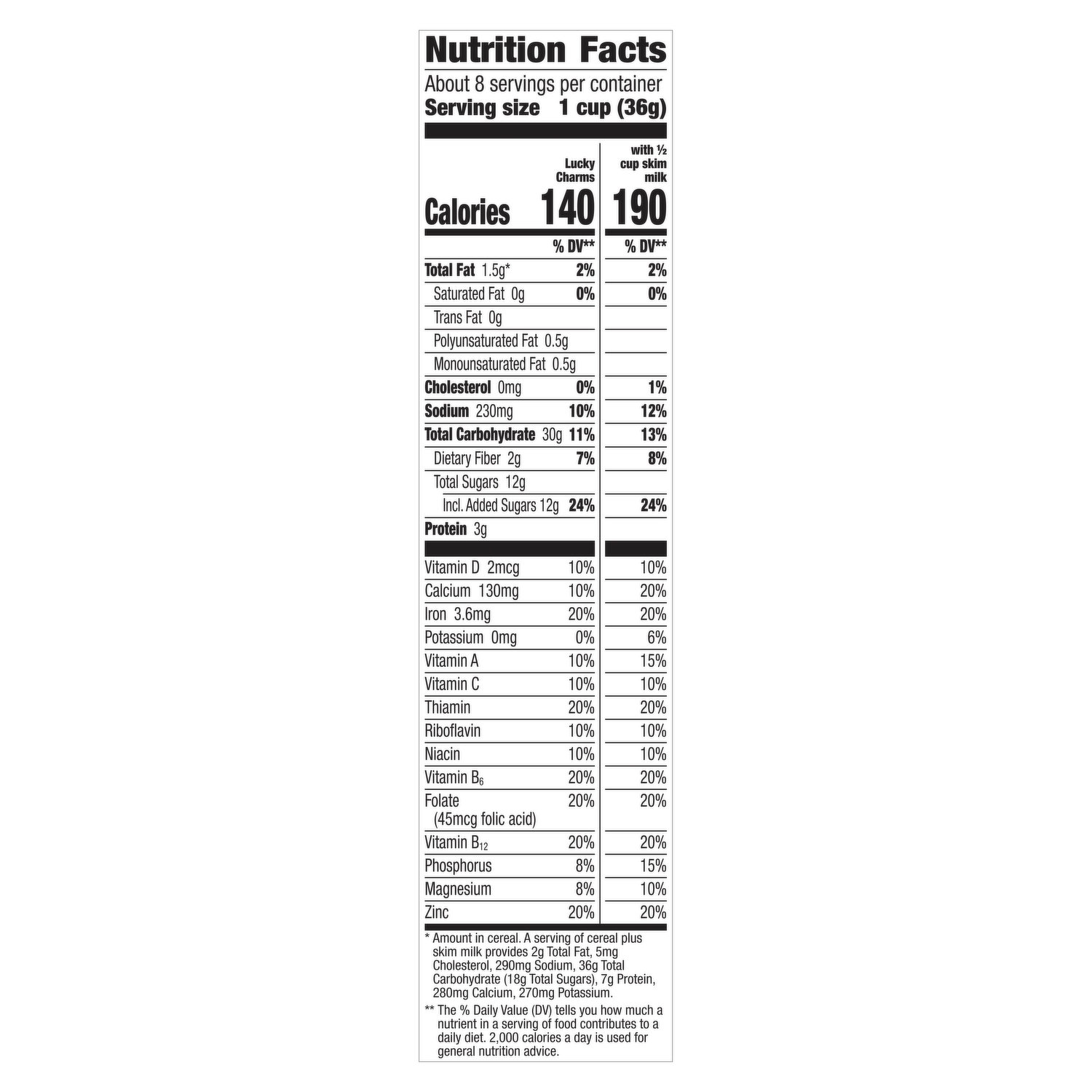 lucky charms nutrition label