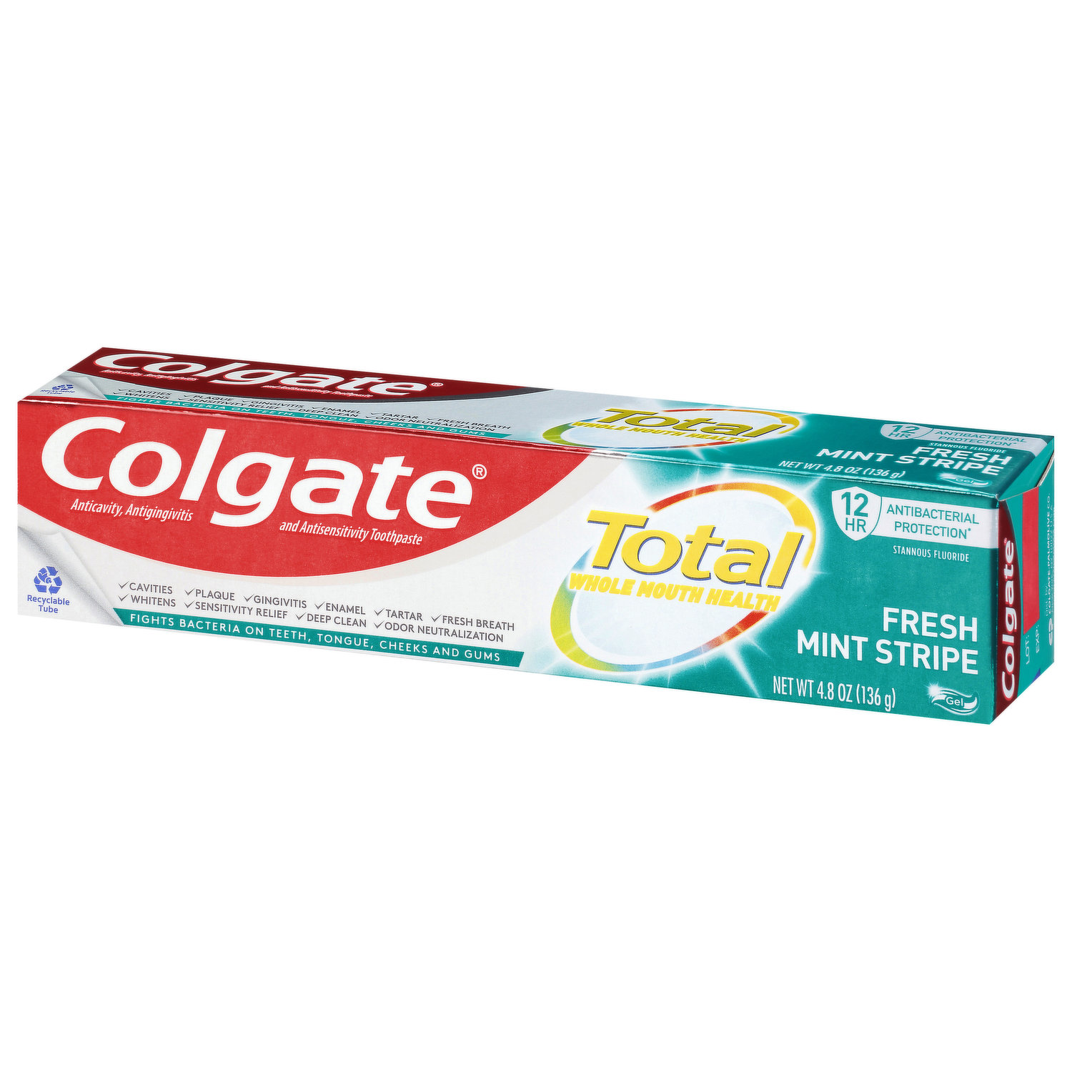 Colgate Total Fresh Mint Stripe Toothpaste, Mint Gel Toothpaste, 5.1